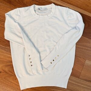 Zara Women’s White Crewneck Sweater with Gold Accents